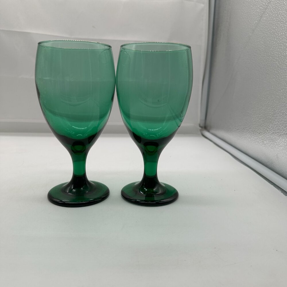 Vintage Libbey Set of 2 Teardrop Juniper Wine Glass Glasses Gold Trim 7"